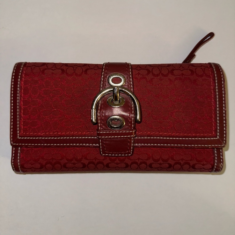 Coach Signature Canvas Buckle Flap Wallet Snap Closure Vintage Women's